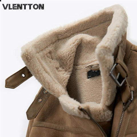 2023 New Winter Women Thick Warm Suede Lamb Jacket Short Biker  Casual With Belt Faux Leather Coats Brown Black Outwear Ladies