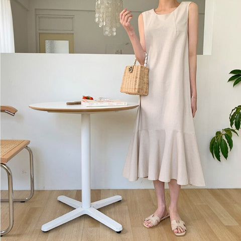 Sonicelife Summer new loose leisure Dress Round neck Korean commuter dresses for women  2024