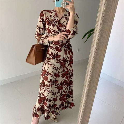 retro chic floral print elegant long dress outgoing spring women's dress all-match sweet embroidery mermaid 2021 new arrivals