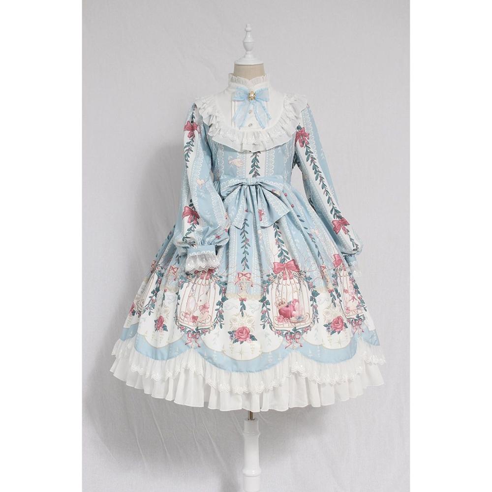 Sonicelife Lolita dress sweet lolita cage dream bow tie OP long-sleeved dress retro victorian dress kawaii girl gothic lolita