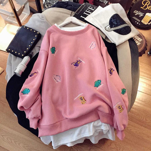 Plus Size Sweatshirts 2023 Women Korean Style Hoodies Large Loose Long Sleeved Blouse Woman Print Harajuku Pink Tops Sweat Femme