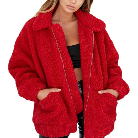 Sonicelife Elegant Faux Fur Coat Women 2024 Autumn Winter Thick Warm Soft Fleece Jacket Female Pocket Zipper Overcoat Bear Teddy Coat 3XL