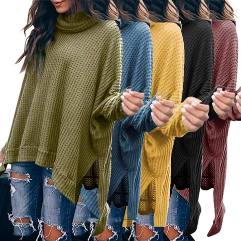 Sonicelife Women's Turtleneck Fashion Temperament Oversized Sweater Autumn Winter Women's Long Sleeve Top Loose Casual Irregular Pullover