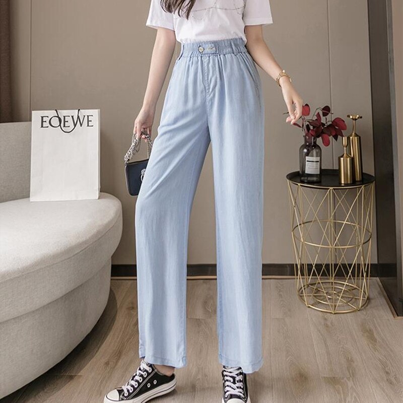 Sonicelife Woman Jeans Clothes High Waisted 2020 Summer Streetwear Baggy Wide Leg Vintage Fashion Stretch Blue Harajuku Straight Pants