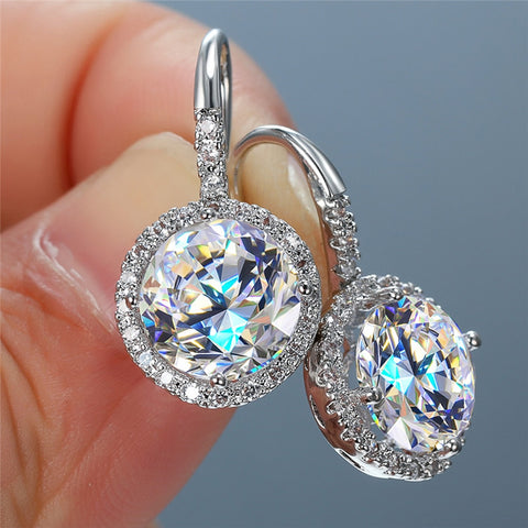 Classic Design Elegant Women Drop Earrings Round Zirconia Engagement Wedding Party Bridal Dangle Earring Jewelry Dropship