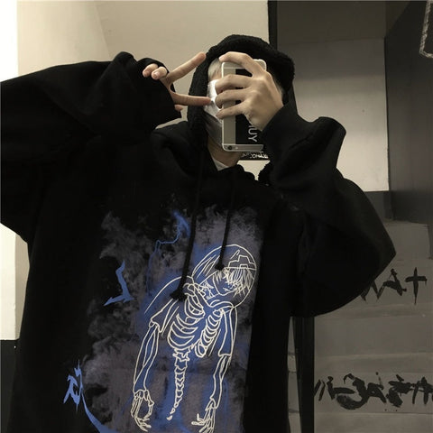 Sonicelife  Punk Streetwear Black Printed Hoodies Women Harajuku Hip Hop Oversize Long Sleeve Pullover Female Grey Sweatshirt Tops