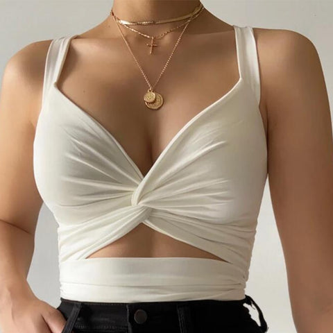 Fashion Cut-out Spaghetti Strap Sleeveless Crop Tops For Women Backless Tanks Top Girls Deep V Summer Cropped Top Women Vest