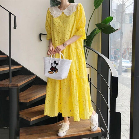 2023 new spring and summer empty lace loose dress women
