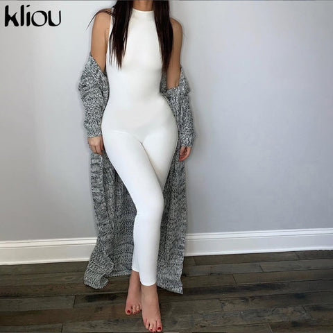 Kliou new jumpsuit women elastic hight casual fitness sporty rompers sleeveless zipper activewear skinny summer outfit