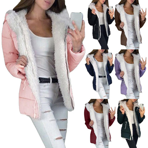 Women Autumn Winter Cotton Solid Color Zipper Hooded Jacket Thickened Warm Cotton Coat Warm Keeping jacket winter jacket women