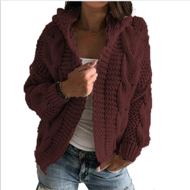 Sonicelife Elegant Cardigans Sweater for Women Hoodies Knitted Twist Loose Coat Autumn Fashion Warm Long Sleeve Causal Solid Ladies Tops