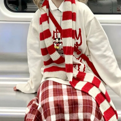 Sonicelife  Kawaii Korean Style Sheep Print Oversize White Sweater Women Cute Harajuku Hip Hop O-Neck Jumper Female Top Winter 2023