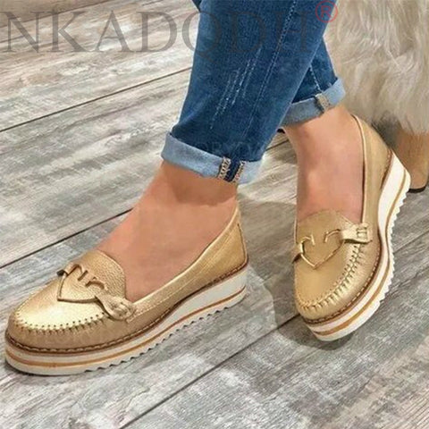 Women Loafers Platform Woman Slip on Sneakers Tassel Bowtie Women's Soft PU Leather Sewing Flat Female Shoes All Seasons 927