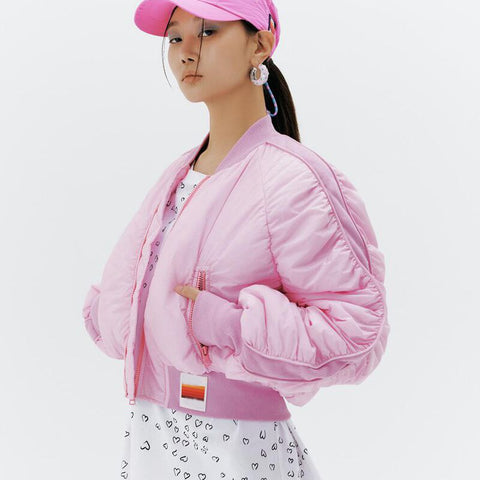 2023 New Autumn Winter Women Pink Cropped Zipper Pockets Warm Fashion Parkas Baseball Jacket