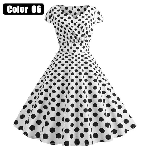 Sonicelife Vintage Hepburn Style Dress Women 50S 60S Slim Short Sleeve Print Party Dress Ladies Elegant Spring Summer Swing Party Dress