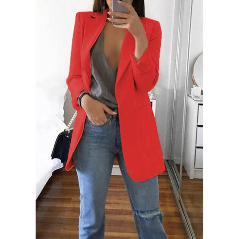 Sonicelife Women's Blazer Jackets Autumn Casual Plus Size Fashion Basic Notched Slim Solid Coats Office Ladies Outwear Chic Loose Coat 2023