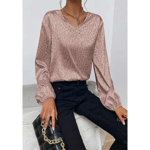 Sonicelife  Women Dot Print Blouse V Neck Long Sleeves Apricot Jacquard Office Women Casual Tops 2023 Spring Summer Solid Blouses