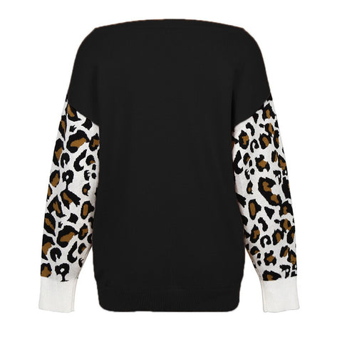 Sonicelife Sale Women Long Sleeve Leopard Printed Sweater Winter Female Casual Patchwork Knitted Sweater Ladies Off Shoulder Pullovers D30