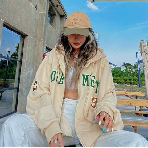 Sonicelife 2024 trend Kawaii Y2K retro hooded sweater women cardigan lazy bf wind blouse sweater jacket Oversized hoodie Women's sweatshirt