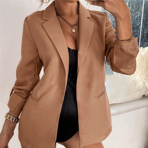 Sonicelife New Women Autumn Blazer Jacket Fashion Basic Blazer Casual Solid Button Long Sleeve Work Suit Coat Office Lady Elegant Blazers