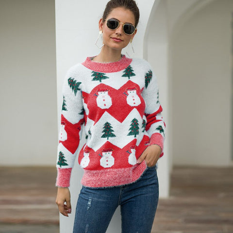 Ugly Sweaters Christmas Women's 2023 New Autumna Winter Christmas Tree Snowman Pullover Sweater Fashionable Female