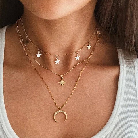 2023 Collier Chain Necklace Multilayer Moon Alloy Metal Disc Gold Pendant Necklace For Women New Trend Female Jewelry Collar