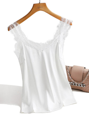 Christmas Gift  Silk Top Tank Women Slim  Sleeveless Shirt Basic Camisole Halter Backless Lace Tank Top Summer Tops For Women 2023