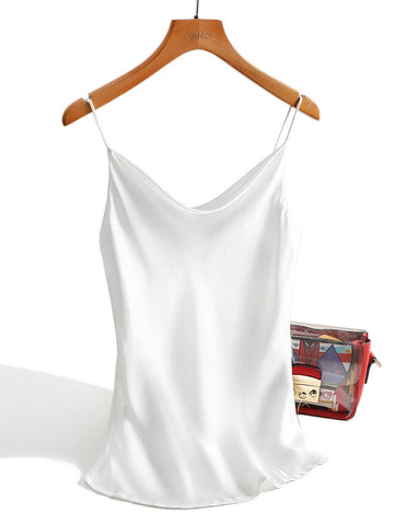 Satin Silk Tank Tops Female 2023 Summer  Strap Basic Spaghetti Strap Tops Women Sleeveless Camisole Camis Vest Black White