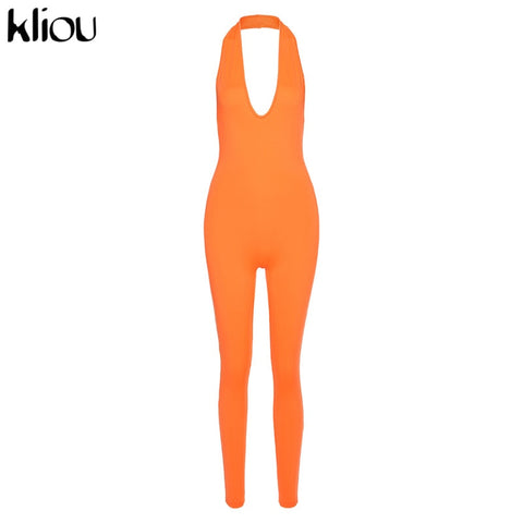 Sonicelife Kliou halter women activewear v-neck  bandage sleeveless jumpsuit skinny rompers solid elastic bodycon fitness casual outfit