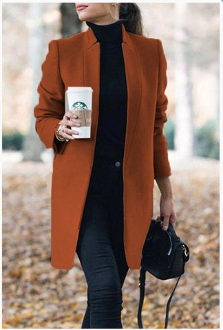 Sonicelife women's elegant long wool coat solid color long sleeve chic coat women's coat autumn and winter 2023
