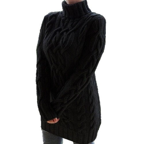 Sonicelife hoco dresses Women's Turtleneck  Skinny Mini Knitted  Sweaters Autumn Winter Woman Long Dresses Oversize with Throat Female Sweater Dress