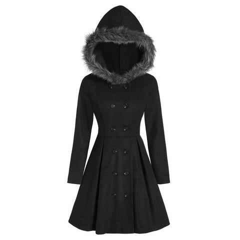 Sonicelife Winter Coats Women Hooded Faux Fur Slim-Fit Office Lady Double-Breasted Midi Coat Hooded Casual Warm Ladies Solid Color Jacket