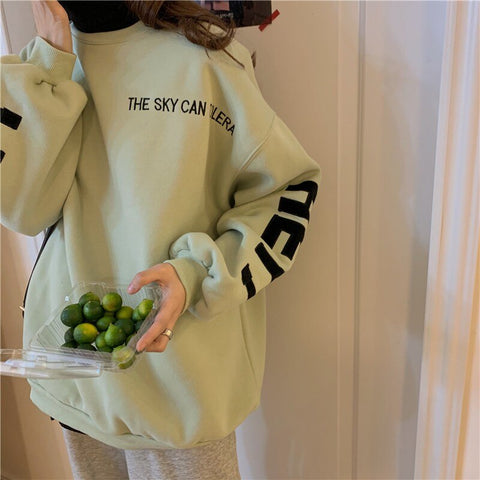 Sonicelife Oversized Vintage Letter Print Crewneck Sweatshirts Women 2024 New Fashion Clothes Long Sleeve Hoodies Harajuku Loose Sweetshirt