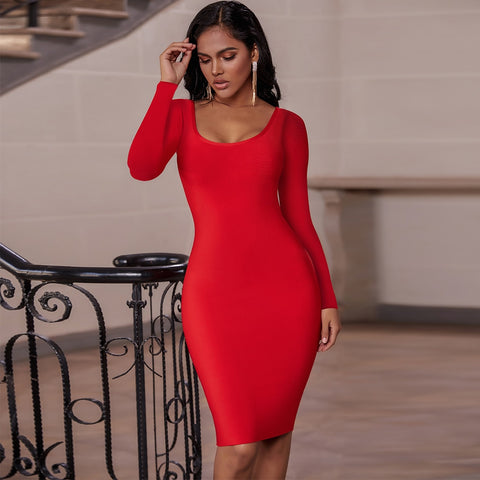 Long Sleeve Bandage Dress 2023 Christmas New Year Red Bandage Dress Bodycon Women Autumn Winter  Party Dress Evening Outfits