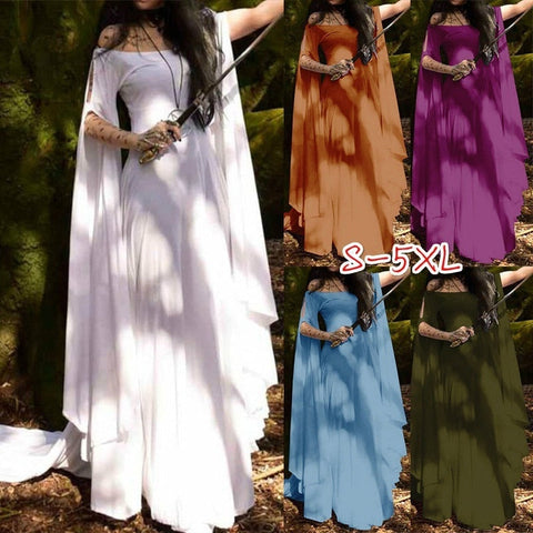 Sonicelife Cosplay Costume for Women Medieval Style Elf Dress Loose Casual Long Sleeve 5Color Elegant Elf Queen Magic Dresses