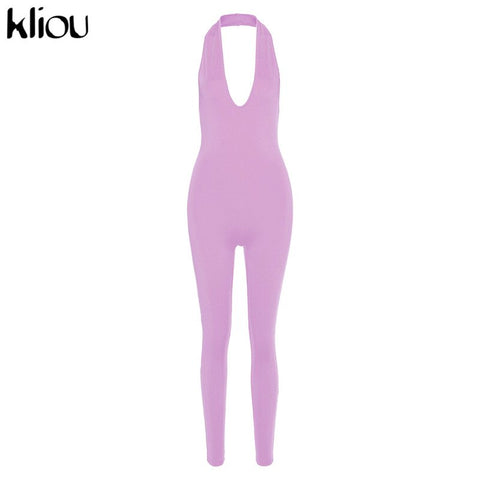 Sonicelife Kliou halter women activewear v-neck  bandage sleeveless jumpsuit skinny rompers solid elastic bodycon fitness casual outfit