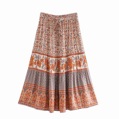 Sonicelife 2024 Summer Skirt Women Paisley Floral Print Skirts Casual Vintage A-Line Beach Skirt saia Jupe Femme faldas Midi Skirt