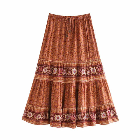 Sonicelife 2024 Summer Skirt Women Paisley Floral Print Skirts Casual Vintage A-Line Beach Skirt saia Jupe Femme faldas Midi Skirt