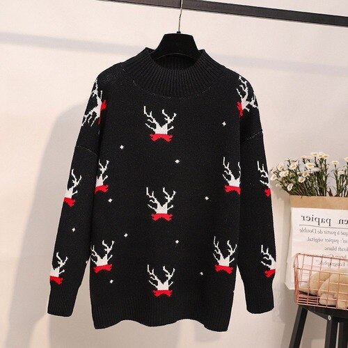 Christmas Sweaters for Women 2023 Fashion Winter O Neck Warm Jumper Pullovers Casual Loose Elk Pattern Knitted Sweater Female