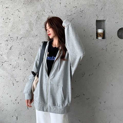 Sonicelife Harajuku Long Sleeve Oversized Hooded Sweatshirts Women Winter Vintage Clothes Woman Warm Thick Jacket Sweetshirt Zip Up Hoodies
