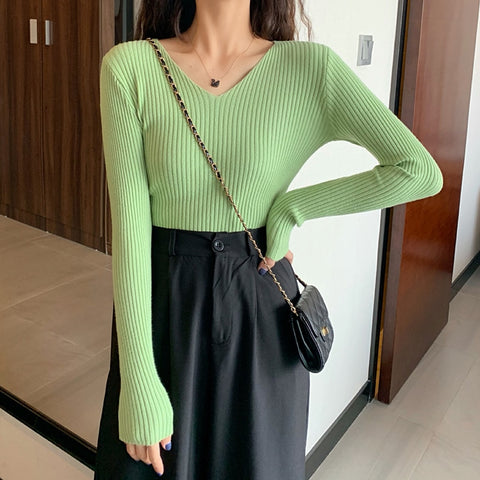 2023 Basic B-neck Solid Autumn Winter Pullover Women Female Knitted Ribbed Sweater Slim Long Sleeve Badycon High Quality Sweater