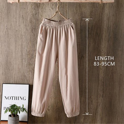 Sonicelife Casual Style Cotton Linen Pants Women 2024 Spring Summer New Elastic Waist Solid Basic Retro Loose Women's Harem Pants Trousers