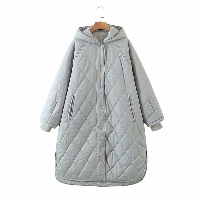 Sonicelife New Winter Oversize Fashion Vintage Plaid Hooded Parka Women Casual Pockets Cotton Jackets Coat Loose Long Outwear Female