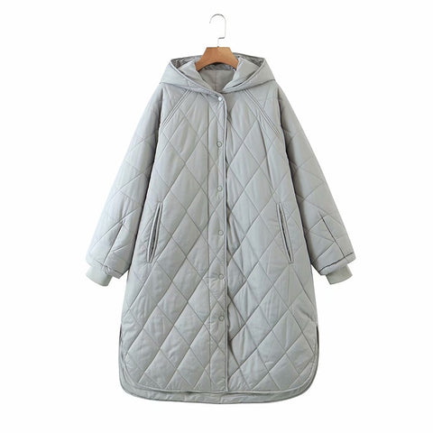 New Winter Oversize Fashion Vintage Plaid Hooded Parka Women Casual Pockets Cotton Jackets Coat Loose Long Outwear Female