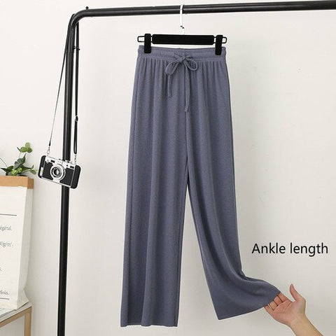 Sonicelife Wide Leg Pants Soft Comfort Casual Korean Style High Waisted Trousers Female Slacks Women's Ice Silk Straight Pants Streetwear