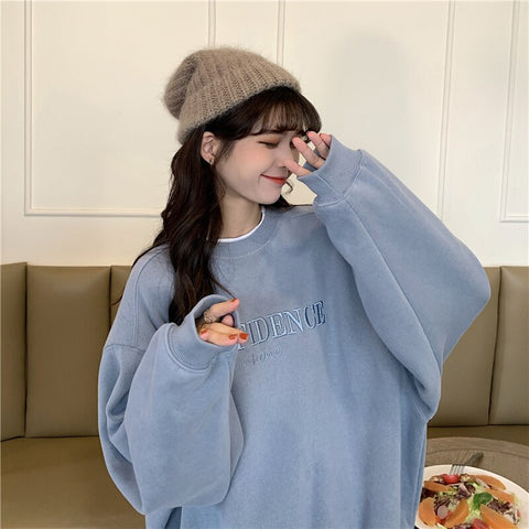 Sonicelife Loose Tops for Women Sweatshirt Spring Autumn Crewneck Vintage Harajuku Female Sweetshirts Casual Pullover Hoodie Woman Clothing