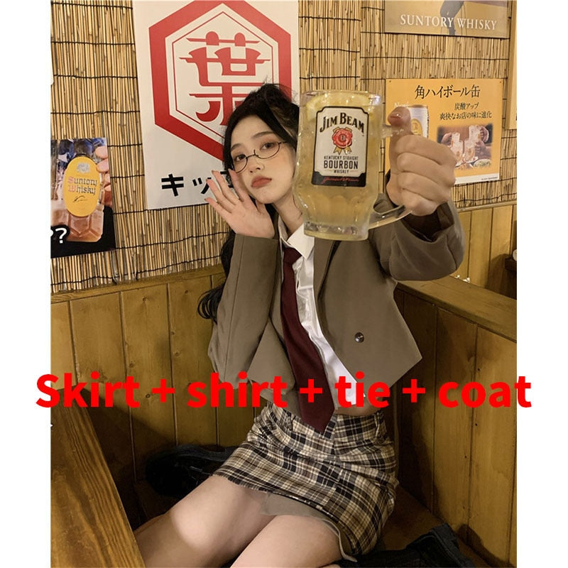 Sonicelife Japanese Style School Uniform 2024 New Red Tie Long Sleeve Solid Color Suits Coats  Tight Formal Summer College Uniform 2024