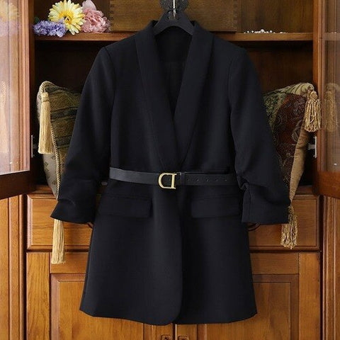 Sonicelife Blazers for Women Elegant Solid Khaki Black Jacket Blazer with Belt Office Lady Dress and Blazer Mujer Spring Autumn Coats