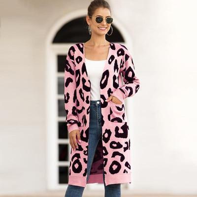 Veste Femme Loose Sweater Coats Autumn Winter Sweater Overcoat Leopard Cardigan Casual Knitwear Jacket Women Knit Long Coat