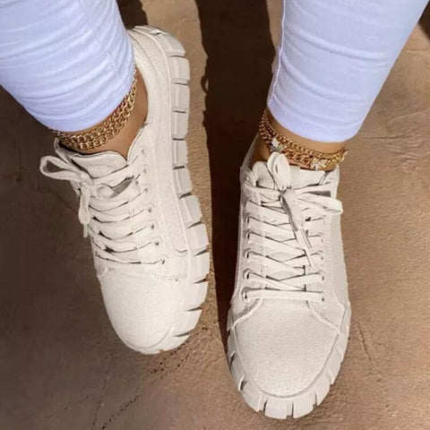 Back to school outfit Sonicelife  Fashion White Split Leather Women Chunky Sneakers White Shoes Lace Up Tenis Feminino Zapatos De Mujer Platform Women Casual Shoe